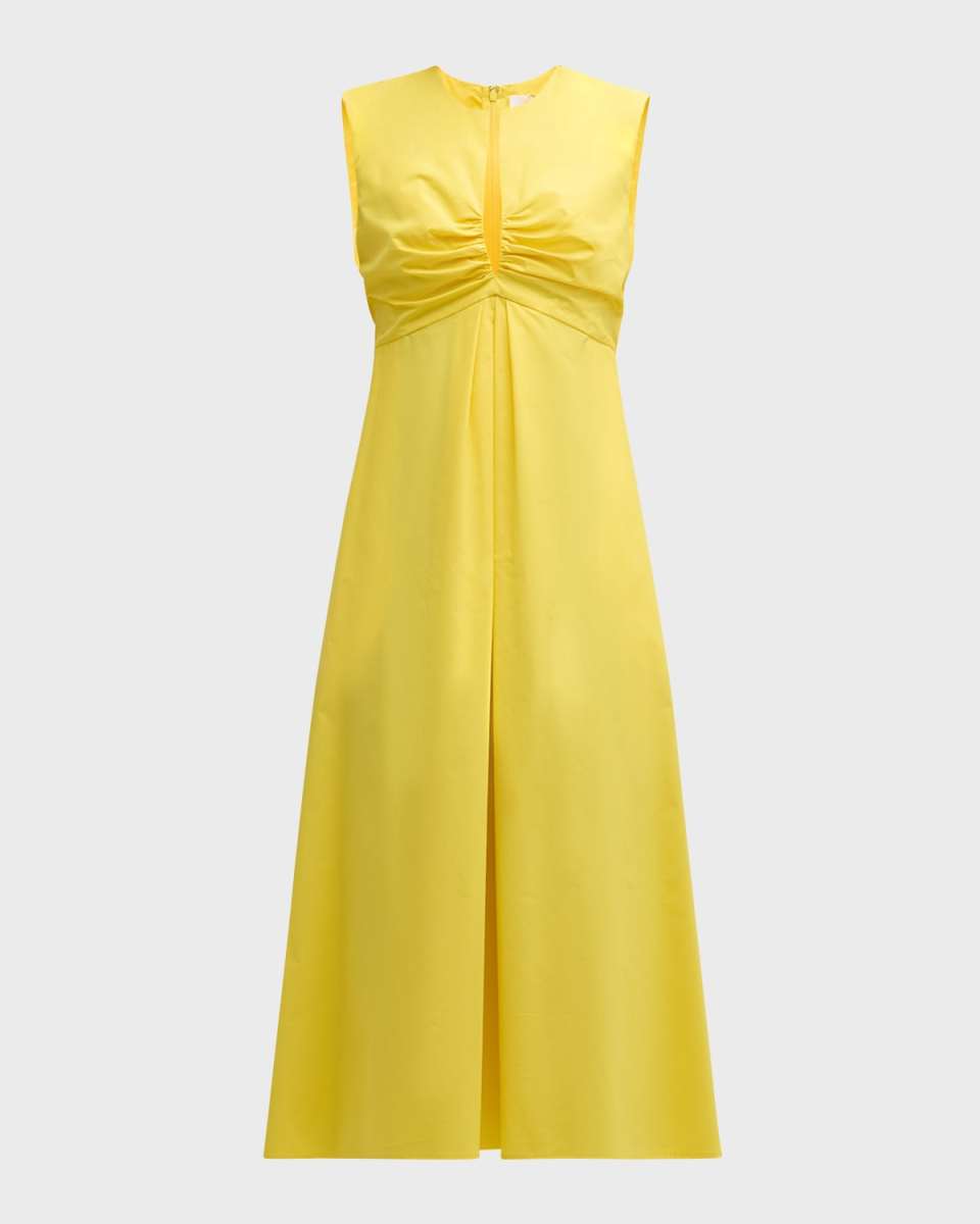 Sleeveless Pleated Cotton Midi Dress